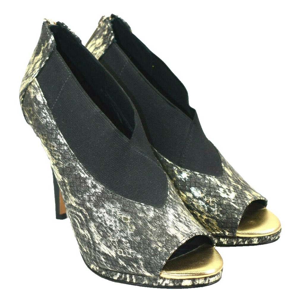 Donald J Pliner‎ Womens Gold Black Metallic Zip Leather Stiletto Heels Size 8 M